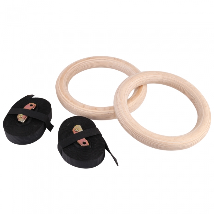 Wooden Gymnastic Rings with Adjustable Number Straps, Crossfit Rings for Gym, Workout, Exercise, Outdoor Training