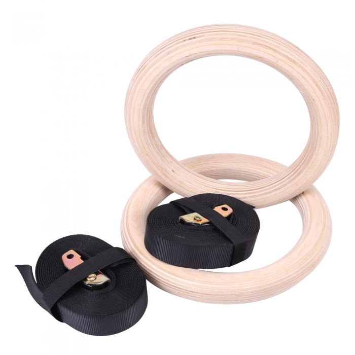 Wooden Gymnastic Rings with Adjustable Number Straps, Crossfit Rings for Gym, Workout, Exercise, Outdoor Training