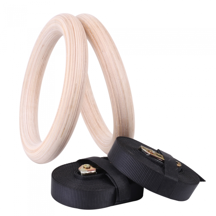 Wooden Gymnastic Rings with Adjustable Number Straps, Crossfit Rings for Gym, Workout, Exercise, Outdoor Training