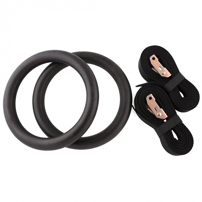 Wood Gymnastics Rings with Adjustable Cam Buckle Long Straps Exercise Rings Non-Slip Training Rings for Home Gym Full Body Workout