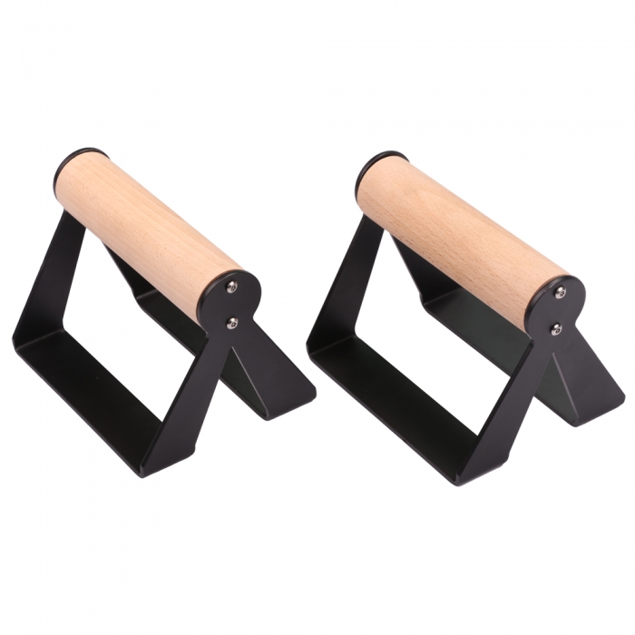 PULLUP & DIP Push-up Handstand Handles with Round Wooden Handle and Heavy Duty Steel - Non-Slip Push-Up Bars Handstand Bars for Calisthenics and Fitness Training