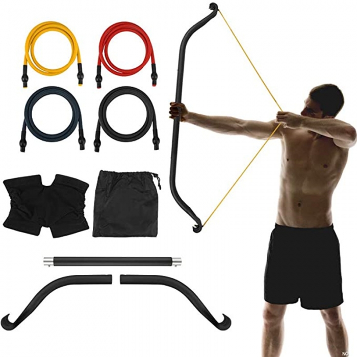 Bow Portable Home Gym Resistance Bands Fitness Equipment System with Bow Resistance Band Set Weightlifting Training Kit Full Body Workout Equipment