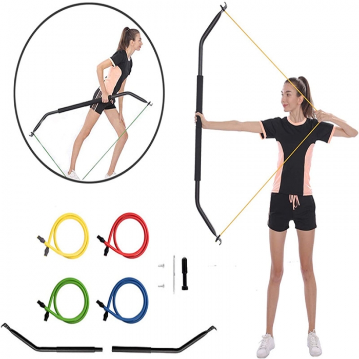 Multi-function Home Gym Portable Fitness Bow With Elastic Resistance Bands For Body Building