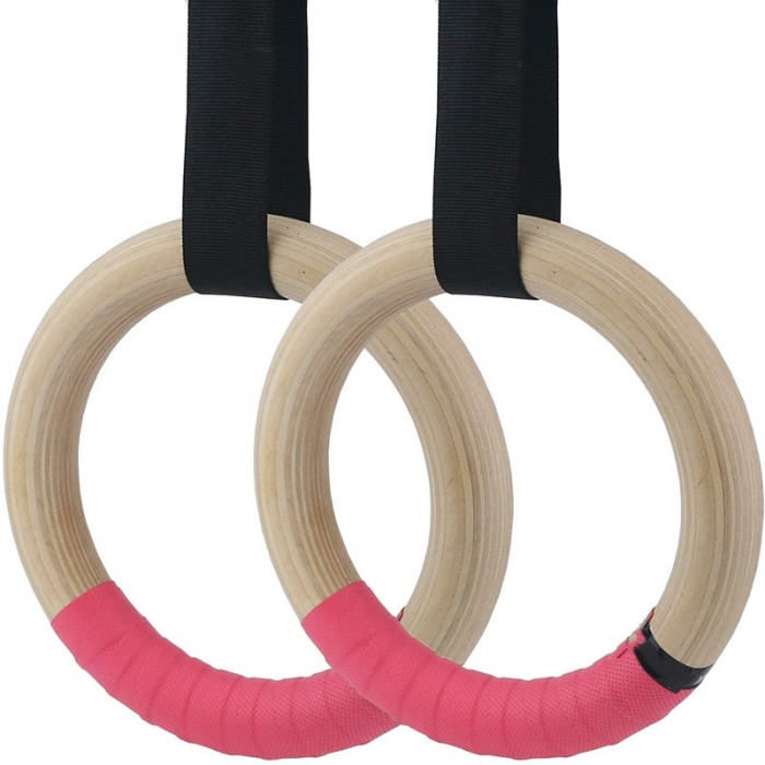 Gymnastic Rings Pull Up Rings Bodyweight Workout and Strength Training Non Slip Rings with Adjustable Straps for Crossfit and at Home Gym Workout