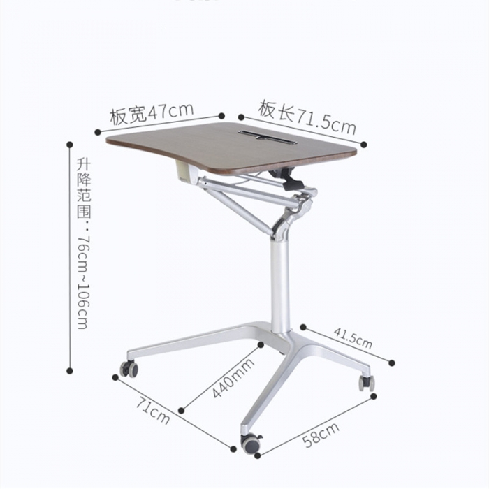 Pneumatic Desk Height Adjustable Laptop Table with Wheels Mobile Standing Desk