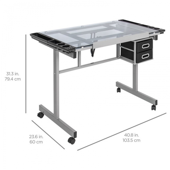 Height Adjustable Drafting Draft Desk Drawing Table Tempered Glass Desk